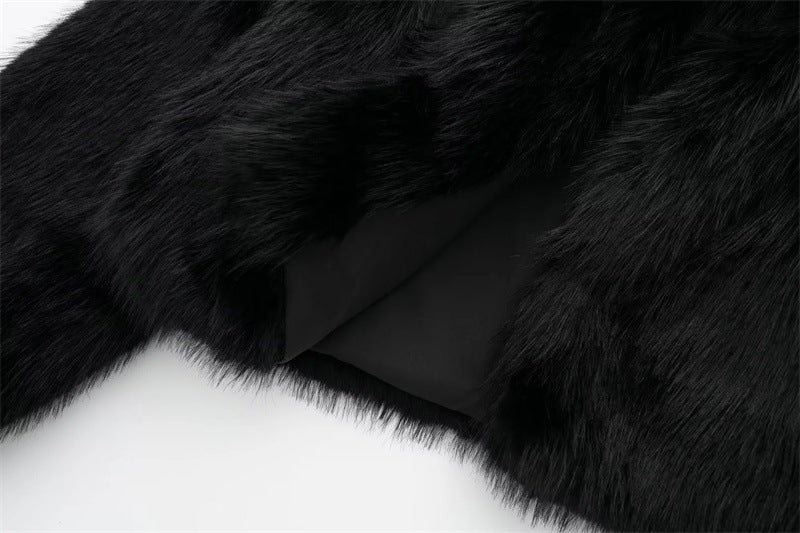 Artificial Fur Effect Polo Collar Jacket Loose Slimming Casual Jacket