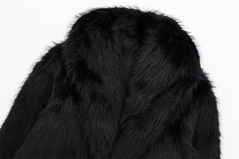 Artificial Fur Effect Polo Collar Jacket Loose Slimming Casual Jacket
